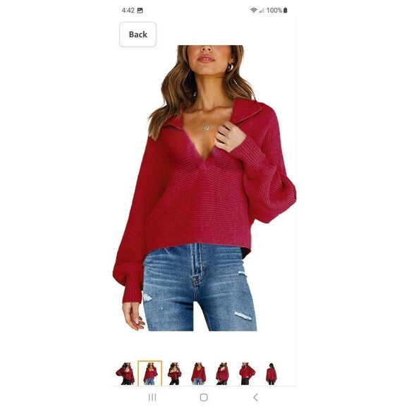 New XL Deerose Maroon VNeck Long Sleeve Crop Top Short Knit Sweater NWOT - Picture 2 of 11